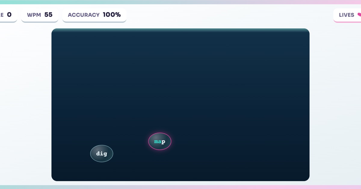 Bubble Typing Game gameplay screenshot: Word bubbles rise from the deep. Type a bubble's word to pop it before it reaches the surface.